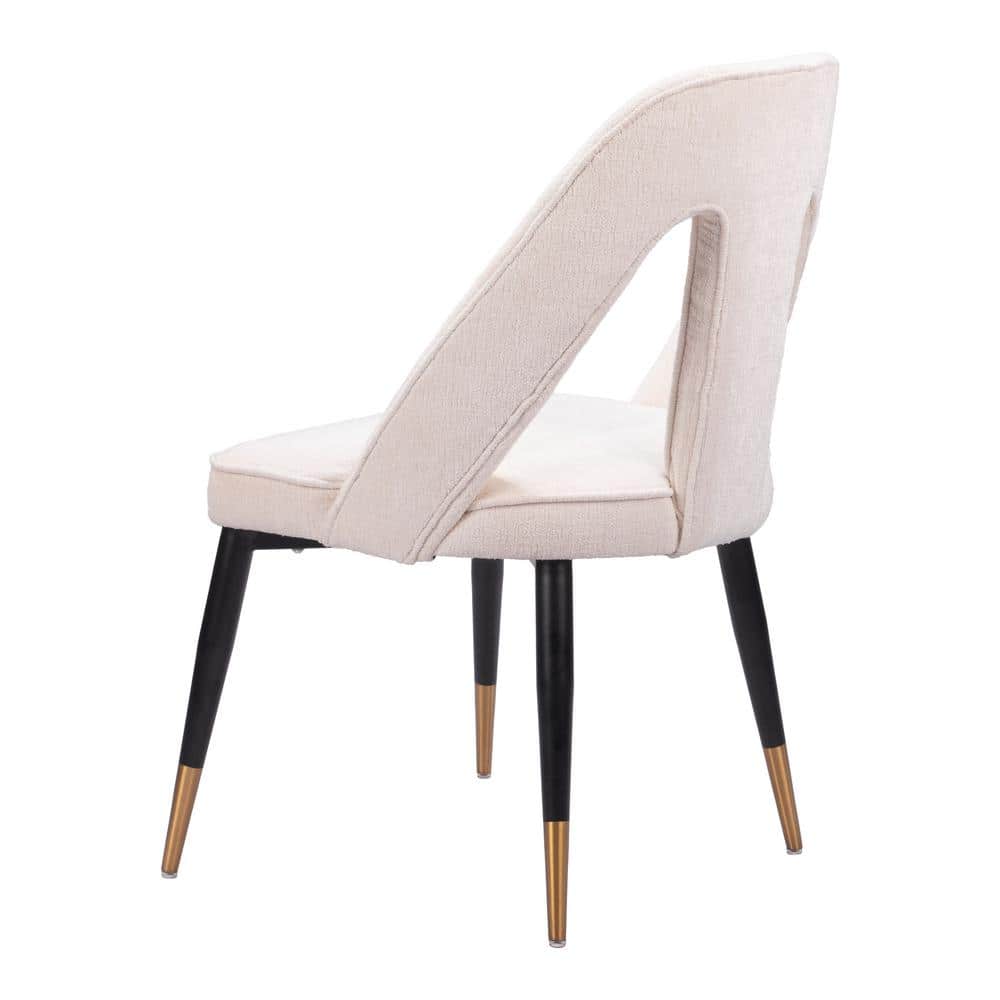 Ivory Plush Upholstered Dining Chair with Metal Legs