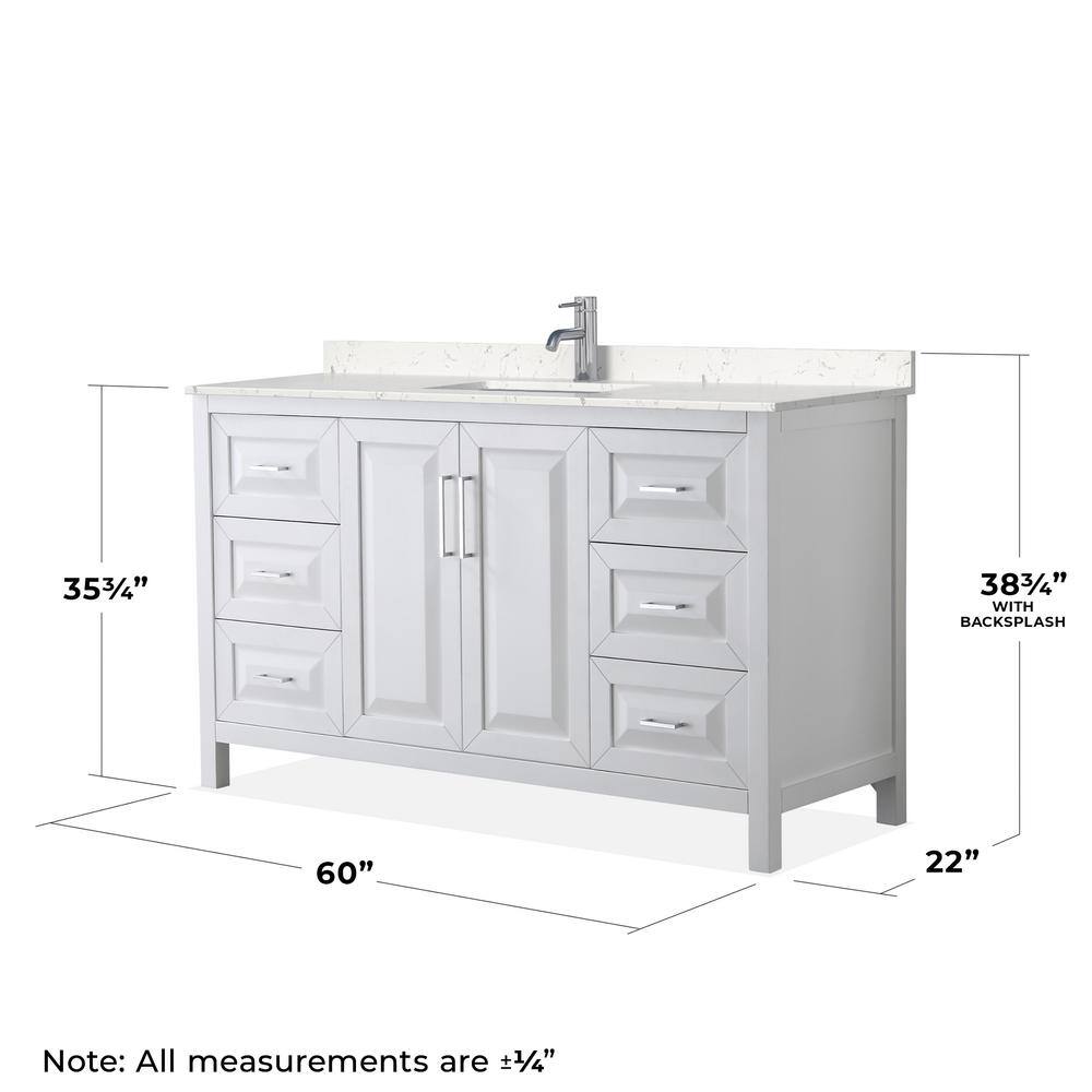 Daria White 60" Single Vanity with Light-Vein Carrara Marble and Square Sink