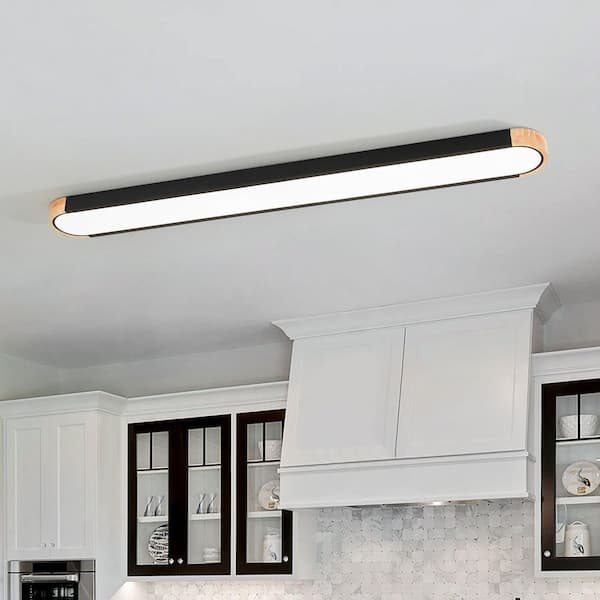 HUOKU Lumin 48 in.W Matte Black Integrated LED Flush Mount Long Rectangular Ceiling Light Main Lighting for KitchenBathroom