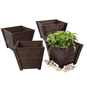 Tapered 12 in. W x 12 in. D x 10 in. H Wooden Brown Planters (4-Pack)