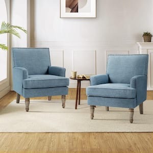Cahokia Classic Blue Polyester Upholstery Accent Chair with Nailhead Trim and Tapered Solid Wood Legs (Set of 2)