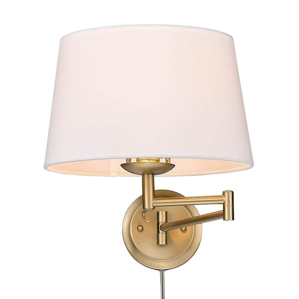 Brushed Bronze Swing Arm Wall Sconce with White Shade