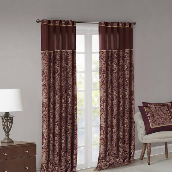 Churchill Burgundy Paisley Polyester 50 in. W x 95 in. L Light Filtering 2-Piece Rod Pocket and Back Tabs Curtain