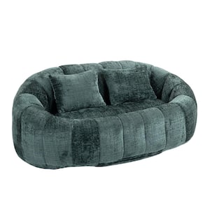 59 in. Emerald Chenille 2-Seater Loveseat Bean Bag Chair Lazy Sofa Couch with Pillows
