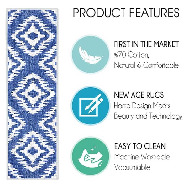 SUSSEXHOME Tetra One Color Navy 9 in. x 28 in. Cotton Carpet Stair Tread Cover (Set of 13)