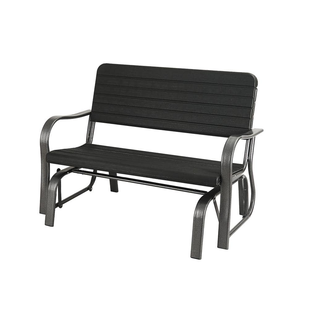 46 in.2-Seat Black Frame Metal Outdoor Porch Glider With HDPE Back Seat