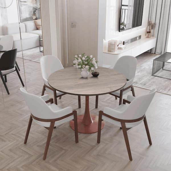 Bristol 36 in. Wide Round Dining Table MDF Tabletop and Cherry Steel Base Modern Kitchen Table in Dark Walnut
