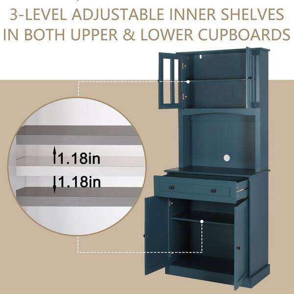 VEIKOUS Teal Blue Wood 31.5 in W Kitchen Pantry Cabinet Storage Hutch with  Adjustable Shelves, Buffet Cupboard & Microwave Stand HP0405-04BU-111 - The  Home Depot