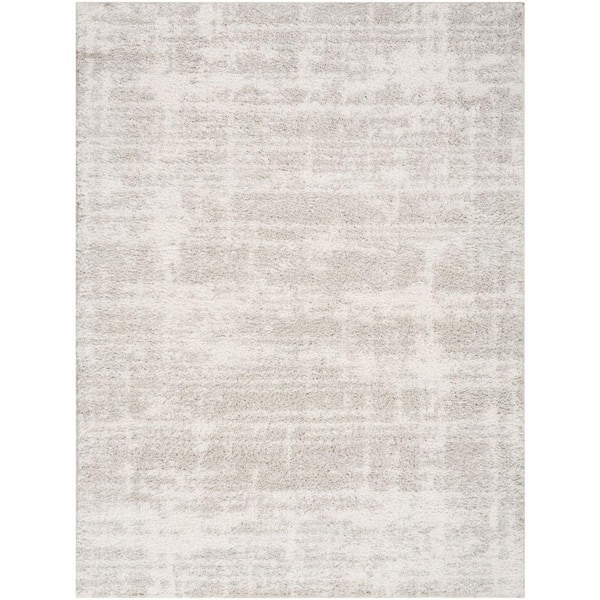 Modern Ivory Grey 8 ft. x 10 ft. Shag Abstract Contemporary Area Rug