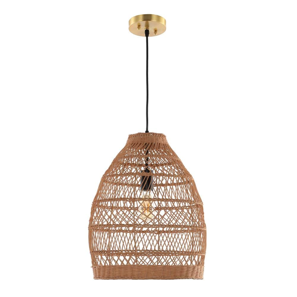 SAFAVIEH Elodia 4-Watt 1-Light White Pendant Light with Rattan Shade ...