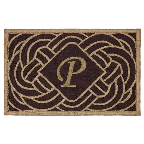 SAFAVIEH Monogram Chocolate 3 ft. x 4 ft. "P" Ornate Swirl Indoor/Outdoor Area Rug