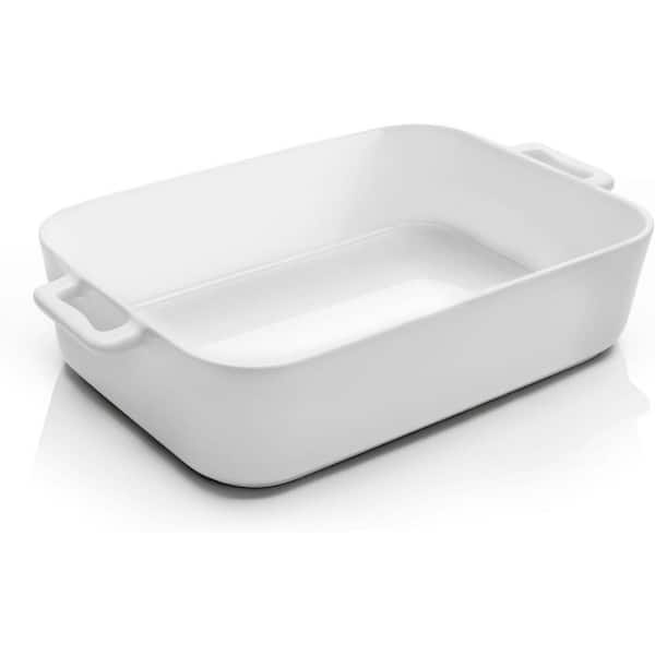 152 qt. White Ceramic Casserole Dish Oven Safe Bakeware with Handles Deep Lasagna Pan Compatible with All Cooktops