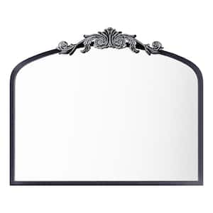 36 in. W x 30 in. H Arch Aluminum Alloy Framed French Cleat Mounted Baroque Wall Decor Mirror in Black