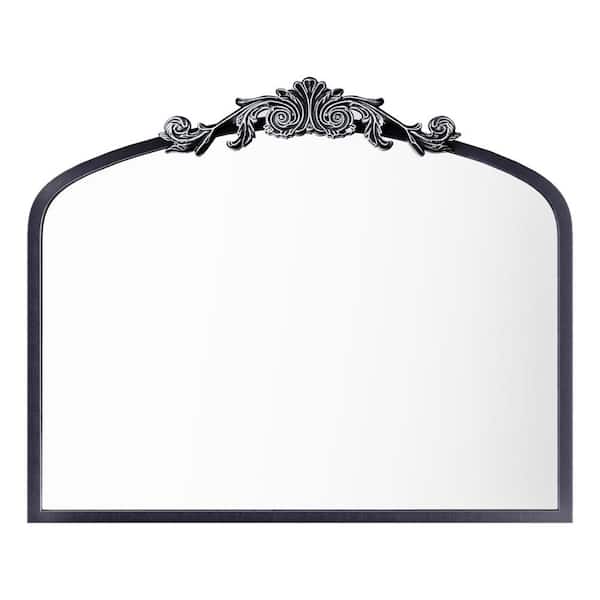 GODCHAR 36 in. W x 30 in. H Arch Aluminum Alloy Framed French Cleat Mounted Baroque Wall Decor Mirror in Black