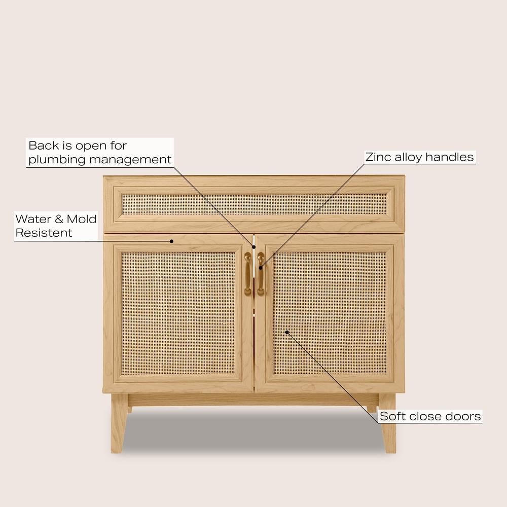 Javer 36" Oak Rattan Modern Farmhouse Bath Vanity Cabinet