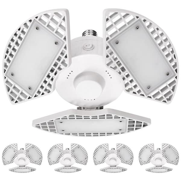 9.9 in. Garage Light 80-Watt 8000 Lumens Deformable LED 5000K Bright White E26 Screw in Base Flush Mount (4-Pack)