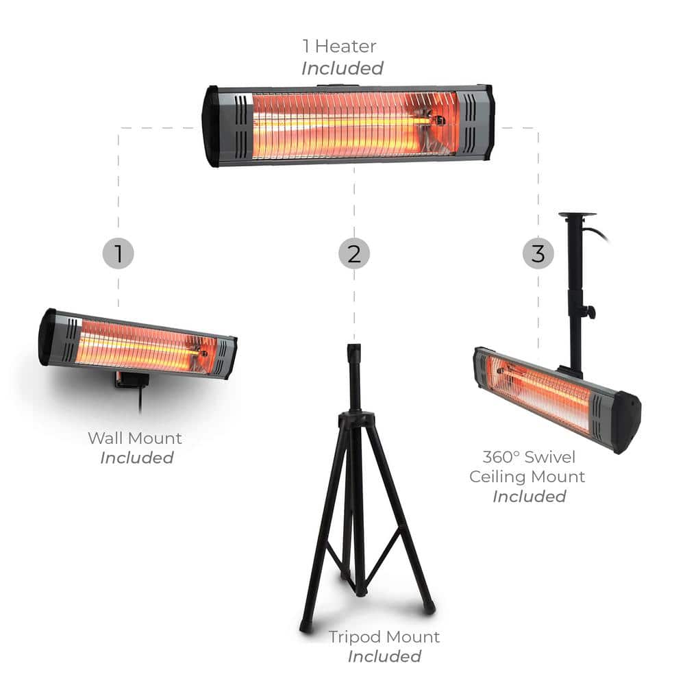 Heat Storm Tradesman 1500-Watt Electric Outdoor Infrared Quartz Portable Space Heater with Tripod, Wall and Ceiling Mount, Black