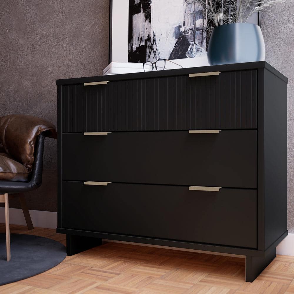 Granville Black Glam Horizontal Dresser with Soft Close Drawer