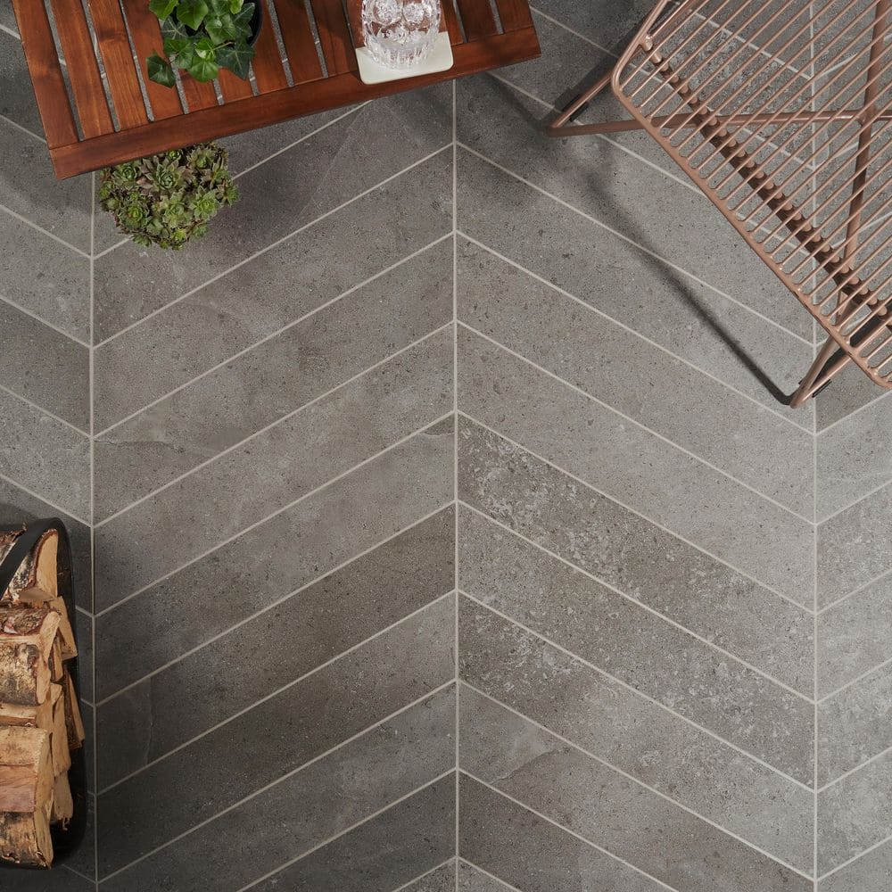 Iris Chevron Dark Gray Matte Porcelain Floor and Wall Tile