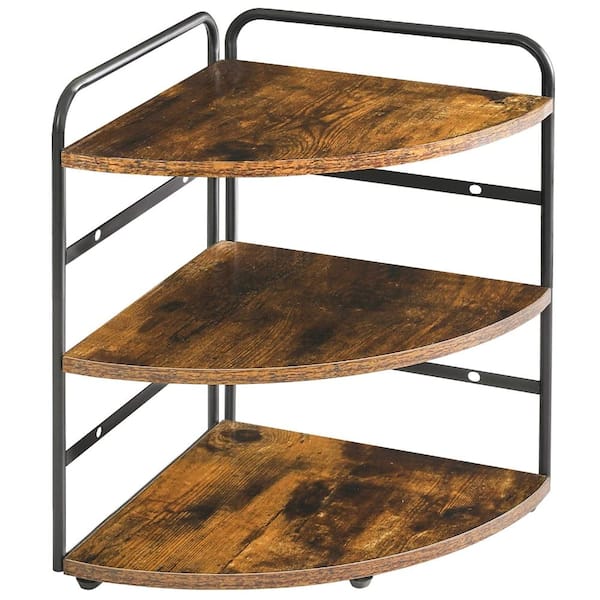 3-Tier Adjustable Corner Shelf Organizer with Rustic Brown Finish, 16 x 13 x 3 in for Kitchen Counter