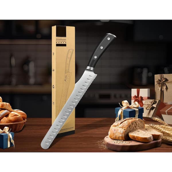 10.6 in. German High Carbon Stainless Steel Full Tang Serrated Bread Knife Razor Sharp Slicer with Ergonomic Handle