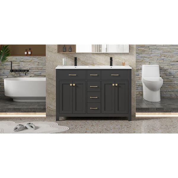 eclife 48 in. W x 18 in. D x 34 in. H 2-Sink Freestanding Bath