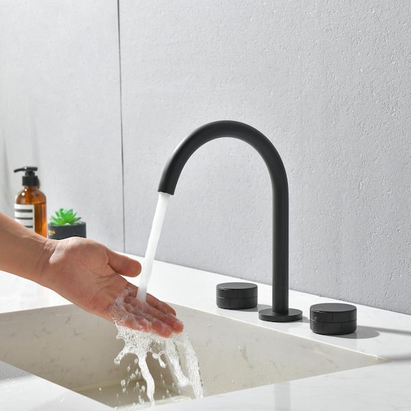Deck Mount Double Handle High Arc Bathroom Faucet 3-Holes Modern Bathroom Faucet in Matte Black