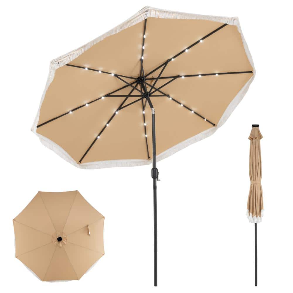 10 ft. Solar LED Market Patio Umbrella with Tassel Trim, 24 Lights and Tilt, Beige price history on PriceWatchPro