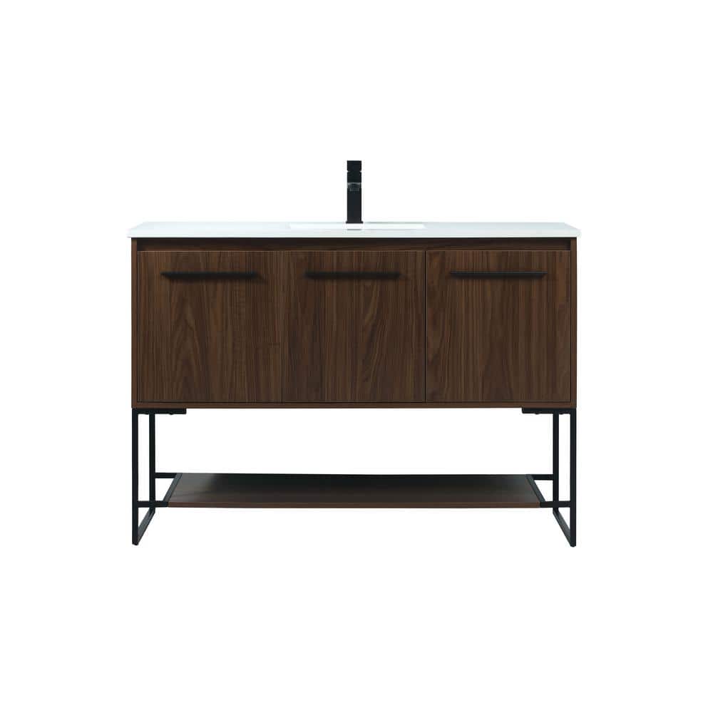 Timeless Home 48 in. W Single Bath Vanity in Walnut with Engineered Stone V