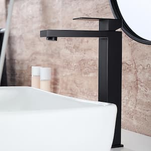 Single Handle Waterfall Bathroom Vessel Sink Faucet in Stainless Steel Matte Black