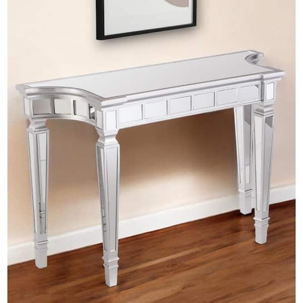 HomeRoots 50 in. Silver Specialty Glass Console Table Mirrored