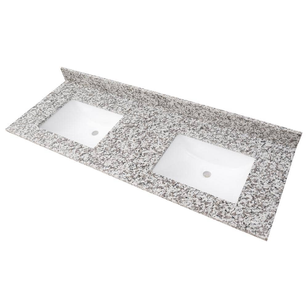 61 in. Gray Granite Bathroom Vanity Top with White Undermount Sink
