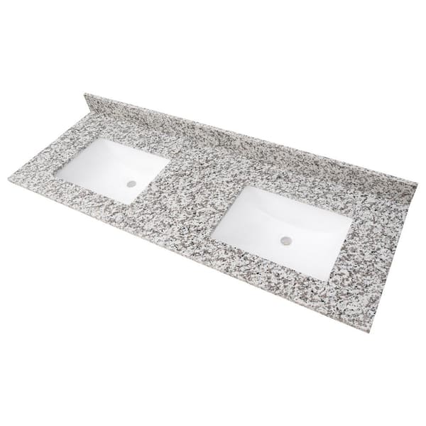 Argento Grigio 61 in. W x 22 in. D Granite Vanity Top with White Rectangle Double Sinks
