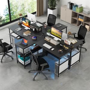 94.5 in. Rectangular Black 2-Person Reversible Office Computer Desk with LED Lights