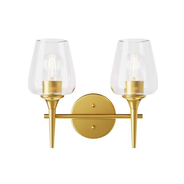 PUDO 13.11 in. 2-Light Gold Vanity Light with Clear Glass for Bathroom, Hallway, Bedroom with E26 Socket