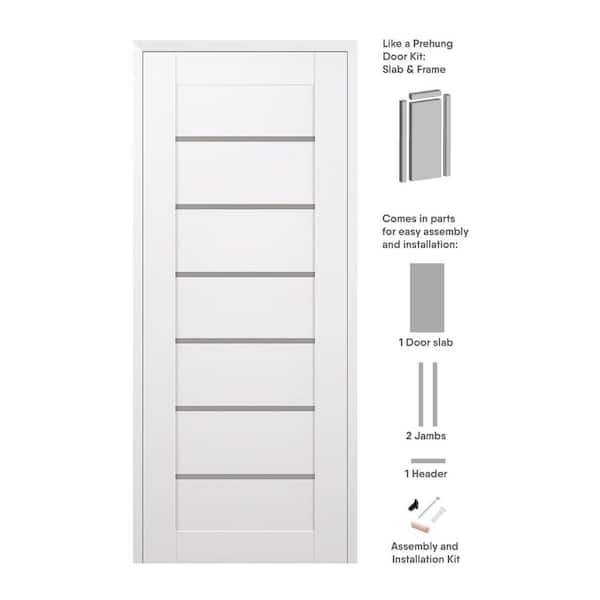 Alba 30 in. x 96 in. Right Hand 7 Lite Frosted Glass Snow White Composite Wood Single Prehung Interior Door