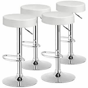 34 in. Adjustable Swivel Bar Stool PU Leather Kitchen Counter Bar Chairs White (4-Pieces)