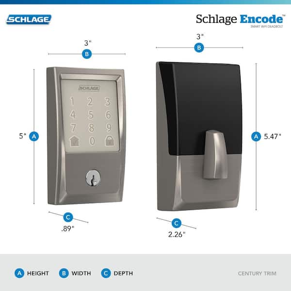 Schlage Century Satin Nickel Electronic Encode Smart WiFi Deadbolt with Alarm