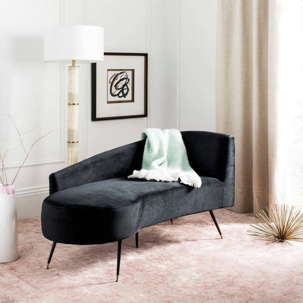 Chic Evangeline Black Velvet and Gold Metal Settee, 58"x27"