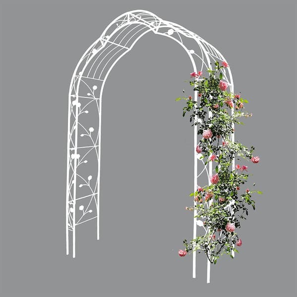 BTMWAY 98.4 in. x 15.4 in. Metal Garden Arbor Trellis Climbing Plants Support, Outdoor Wedding Arch, Rose Archway, White