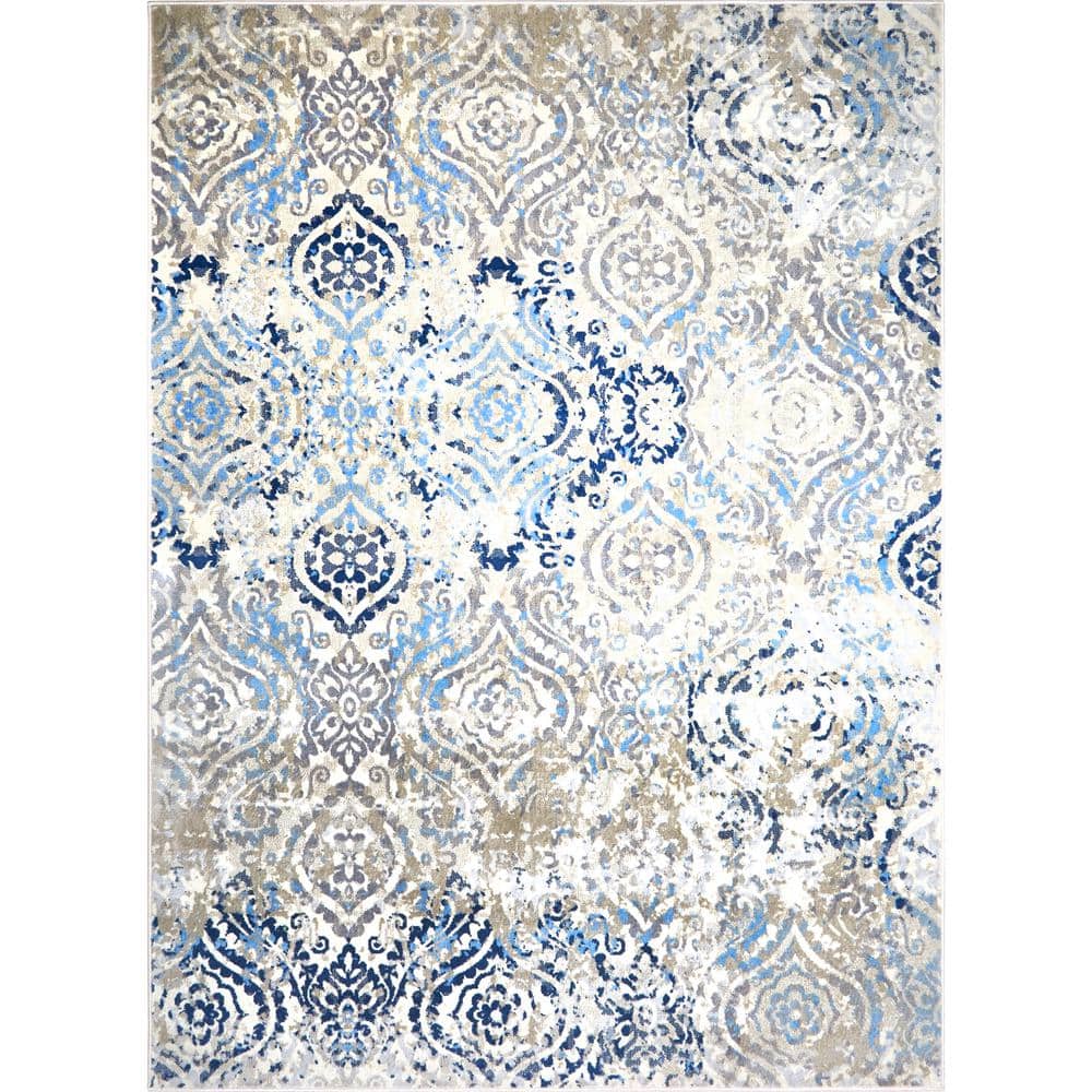 Melrose Audrey Ivory/Blue 6 ft. x 9 ft. Medallion Area Rug