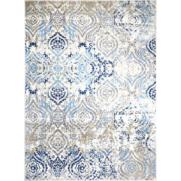 null Melrose Audrey Ivory/Blue 5 ft. x 7 ft. Medallion Area Rug