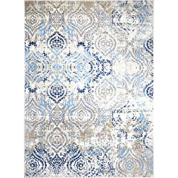 Melrose Audrey Ivory/Blue 4 ft. x 5 ft. Medallion Area Rug