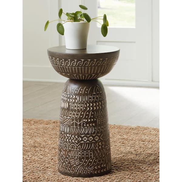 Hadcher 14 in. Brown Round Wood End Table with Pedestal Base