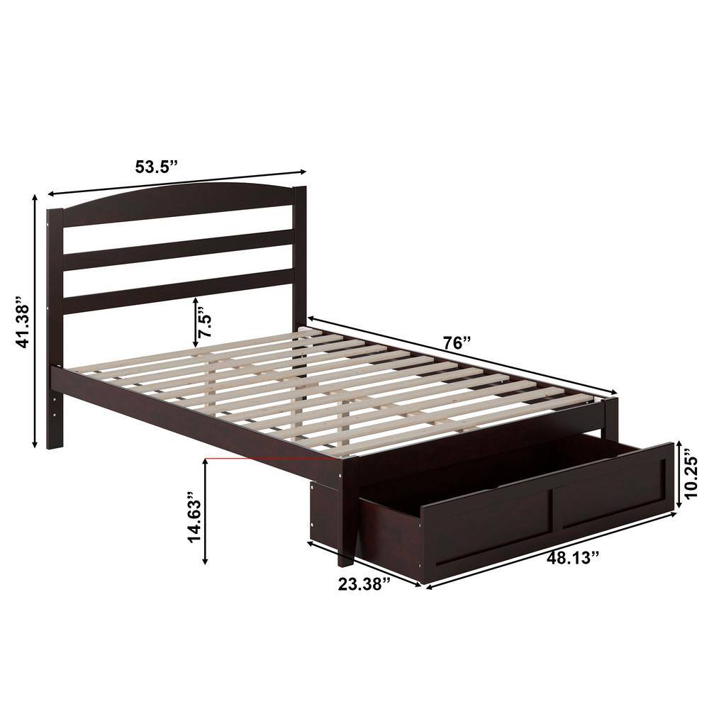 Espresso Warren Full Platform Bed with Sleek Foot Drawer