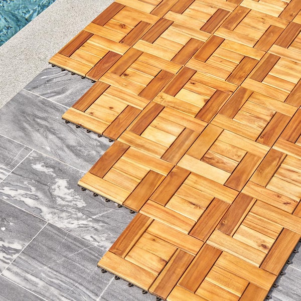 Afoxsos 12 in. x 12 in. Square Acacia Wood Interlocking Flooring Tiles  (Pack of 10 Tiles) HDMX052 - The Home Depot