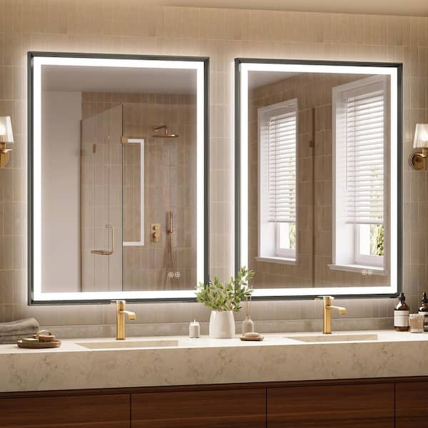 2-Pack 40 in. W x 30 in. H Dimmable LED Anti-Fog Modern Aluminum Bathroom Vanity Mirror with Memory, Brushed Black
