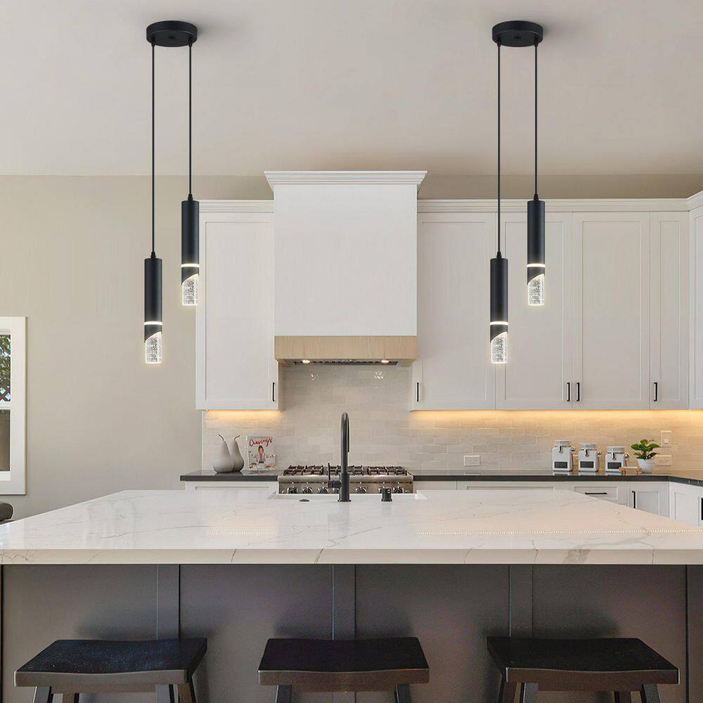 Home Lighting 6W Black 2-Pack Modern Crystal Integrated LED Pendant Light Over Sink for Kitchen Island, 2Pack price history on PriceWatchPro