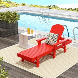 Altura Red HDPE Plastic Outdoor Adjustable Backrest Adirondack Chaise Lounger With Armrest
