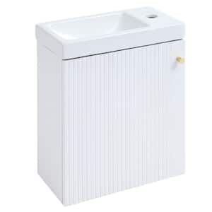 15.94 in. W x 8.66 in. D x 20.5 in. H Bathroom Storage Wall Cabinet with Ceramic Basin in White